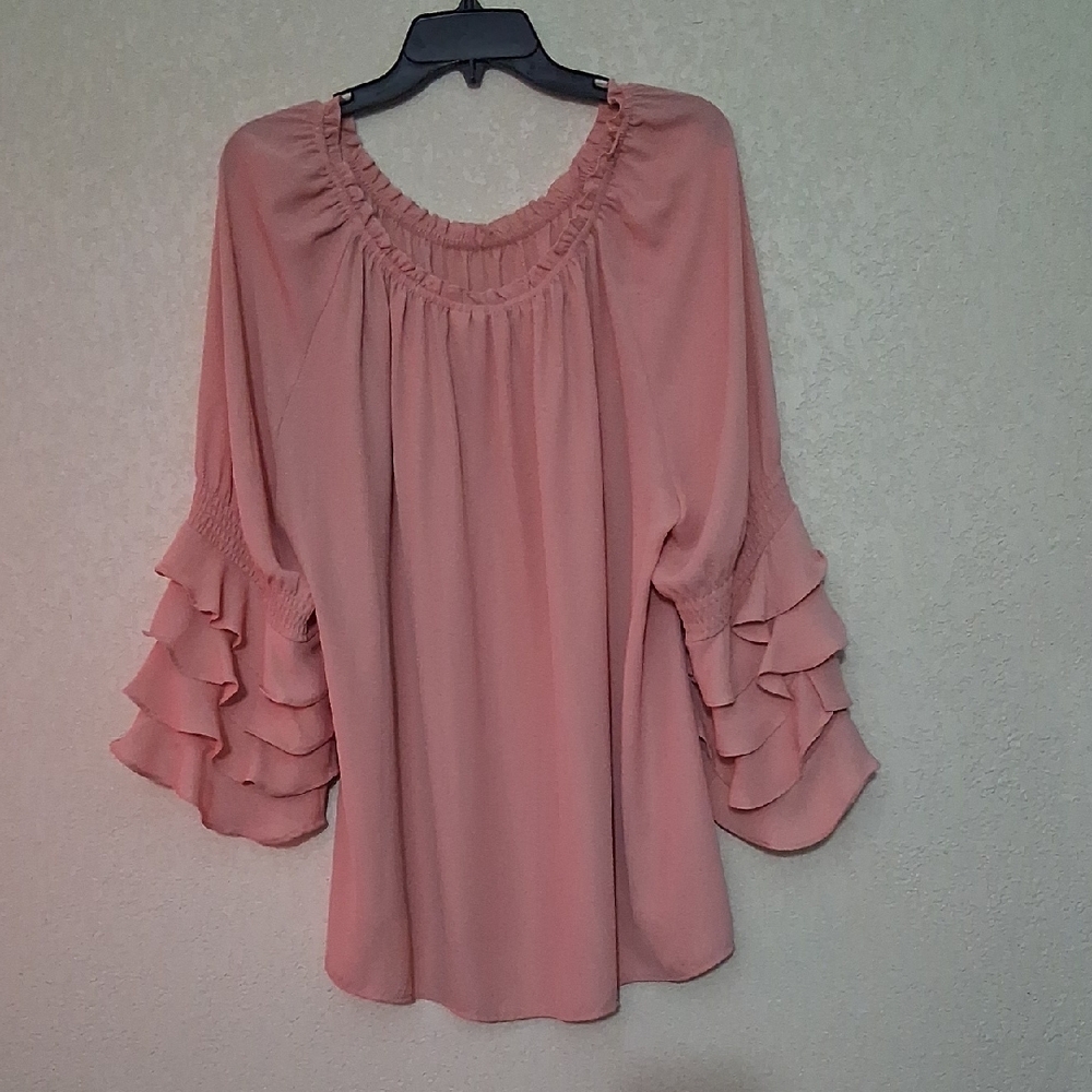 Cato Blush Ruffle Sleeve Top